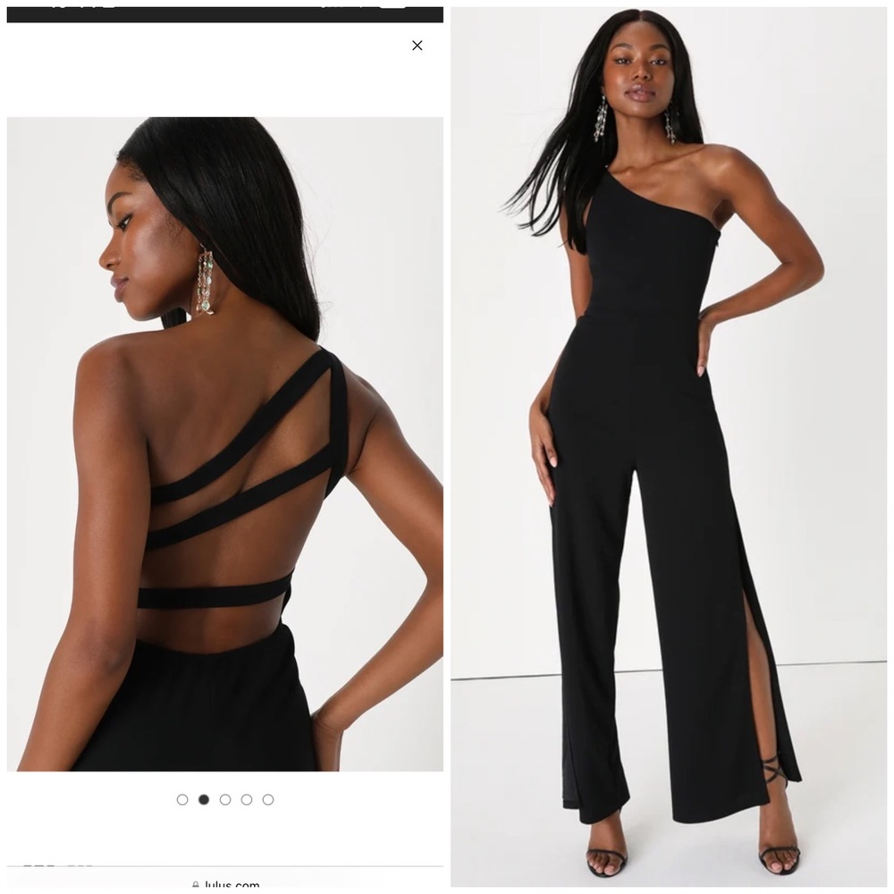 Sultry Icon Black One-Shoulder Backless Wide-Leg Jumpsuit